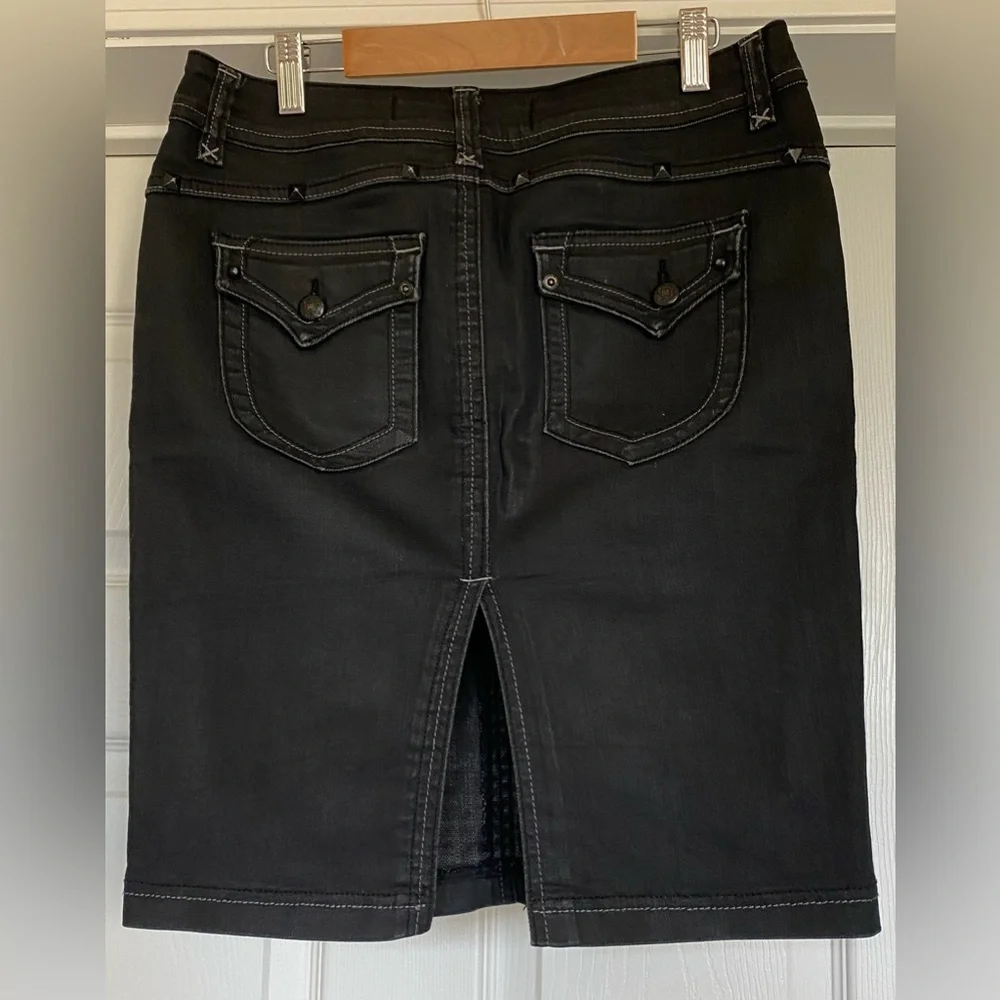 Used 1 More Denim Midi Skirt in Charcoal, Fits like a Size 28